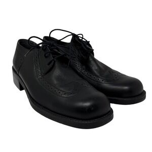 Wesley & Co Shoes Mens Size 9.5 Black Leather Wingtip Brogue Oxford Dress Formal